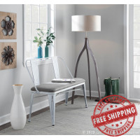 Lumisource BC-ORUP VW+GY Oregon Industrial Upholstered Bench in Vintage White Metal and Grey Cowboy Fabric 